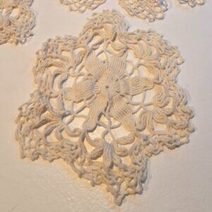 Eight Medium Vintage Off-White/White Crochet Doilies: 10" - 11"